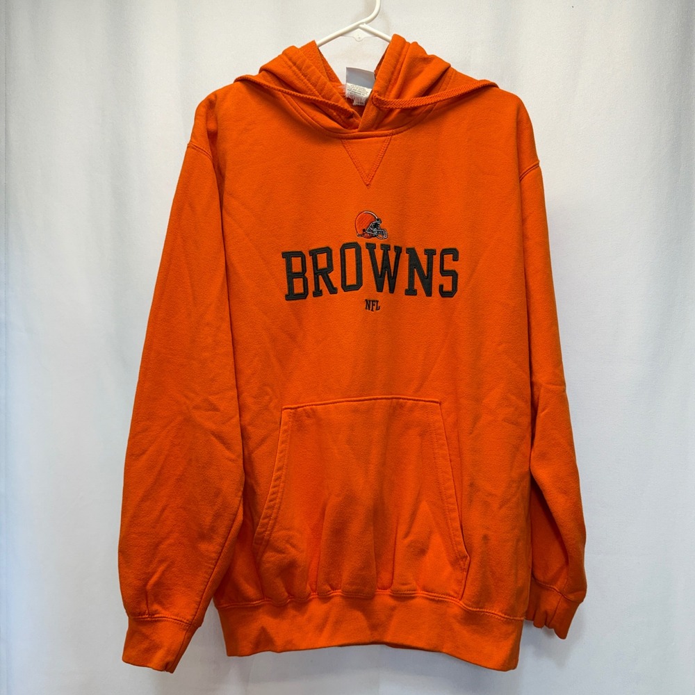 Cleveland Browns NFL Team Apparel Hoodie Mens Large XL Orange Logo Football READ